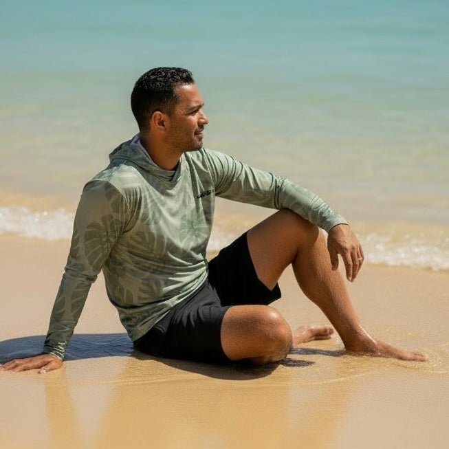 Adult Green Monstera Dri Fit Hooded Long Sleeve Tee - Sweet Sweet Honey Hawaii