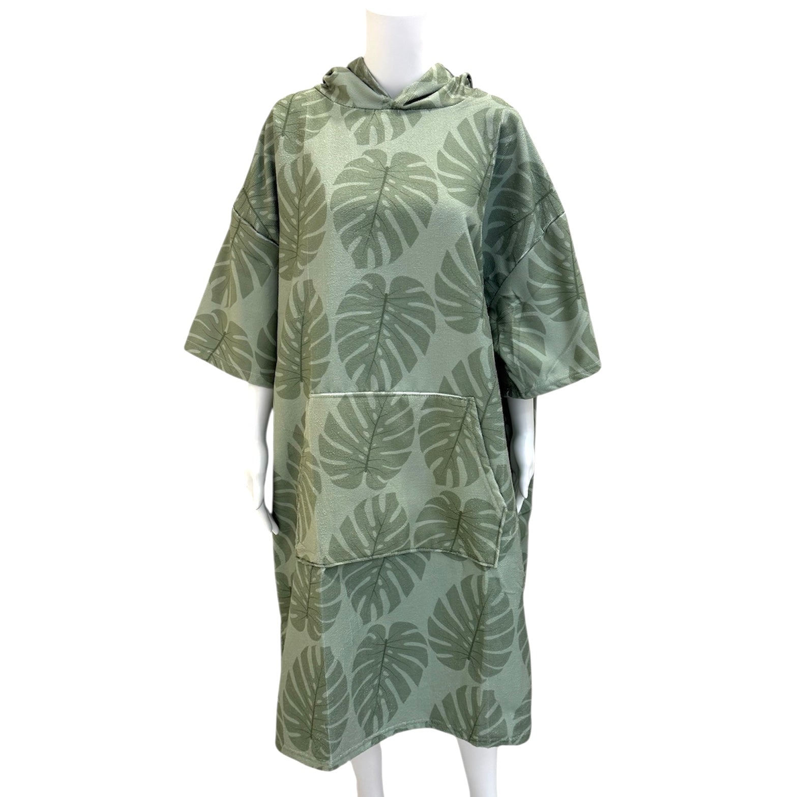 Adult Green Monstera Hooded Towel - Sweet Sweet Honey Hawaii