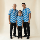 Blue Heritage Quilt collared shirt - Sweet Sweet Honey Hawaii