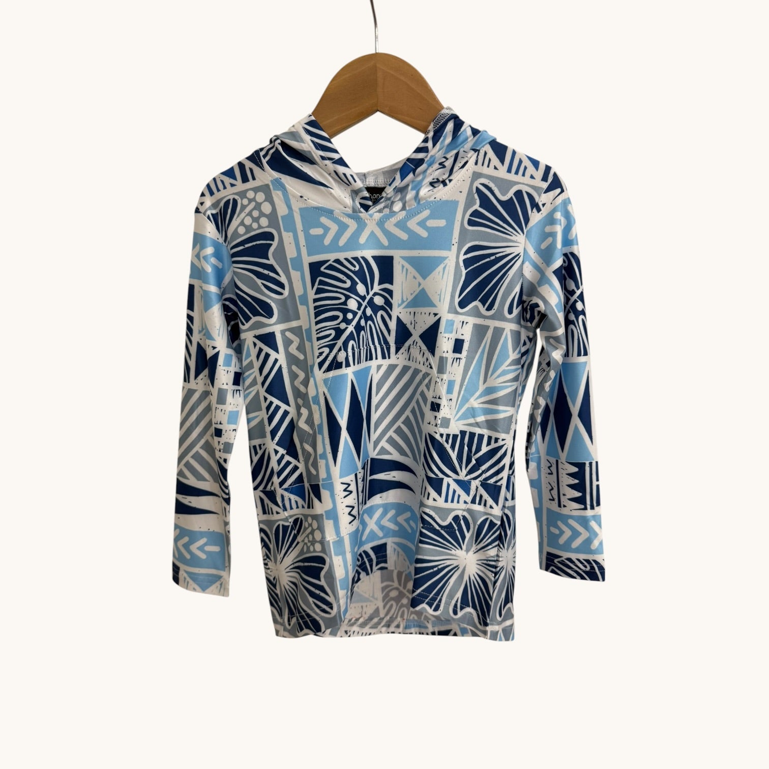 Blue Tropical Kapa Dri Fit hooded Long sleeve - Sweet Sweet Honey Hawaii