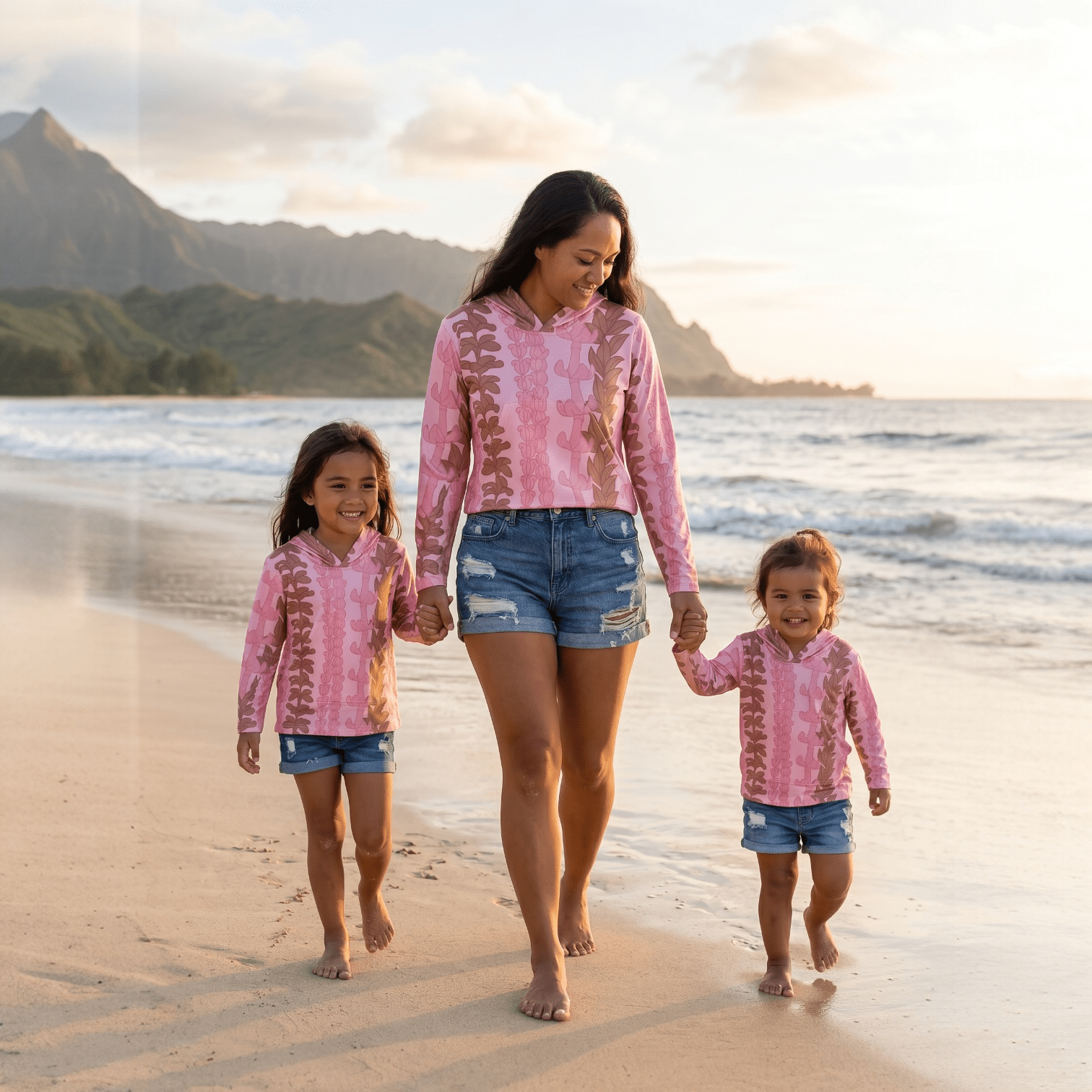 Brown/Pink Lei aloha Dri Fit hooded Long sleeve - Sweet Sweet Honey Hawaii