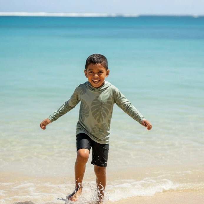 Green Monstera Dri Fit hooded Long sleeve - Sweet Sweet Honey Hawaii