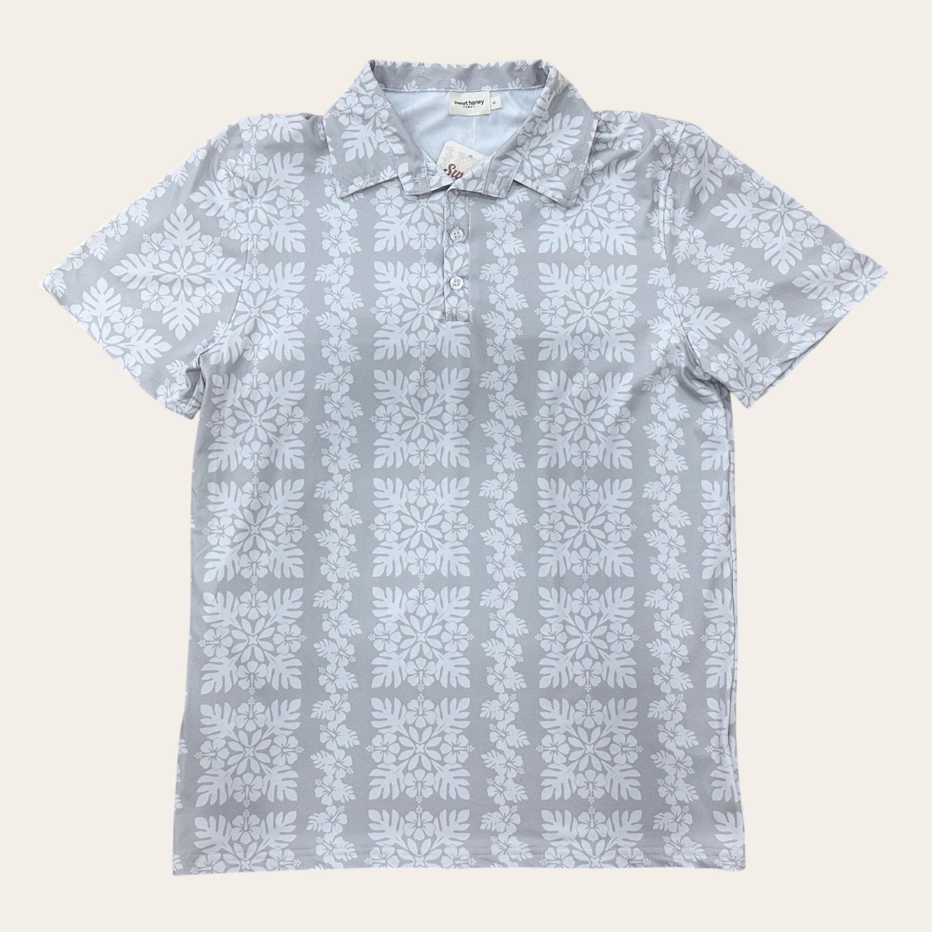 Grey Quilt Men's collared Shirt - Sweet Sweet Honey Hawaii
