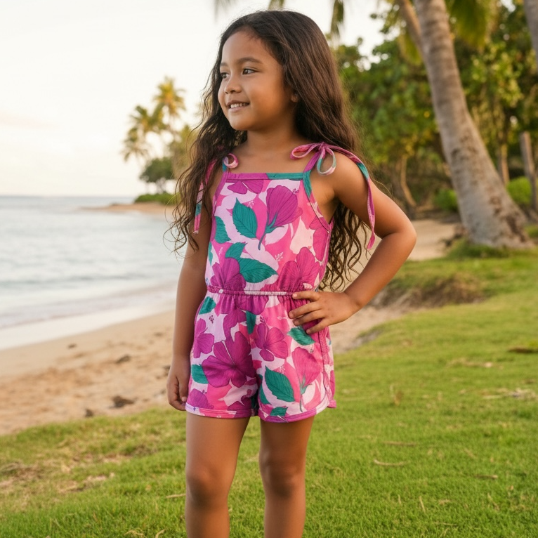 Island Pink Hibiscus Haleiwa Romper - Sweet Sweet Honey Hawaii