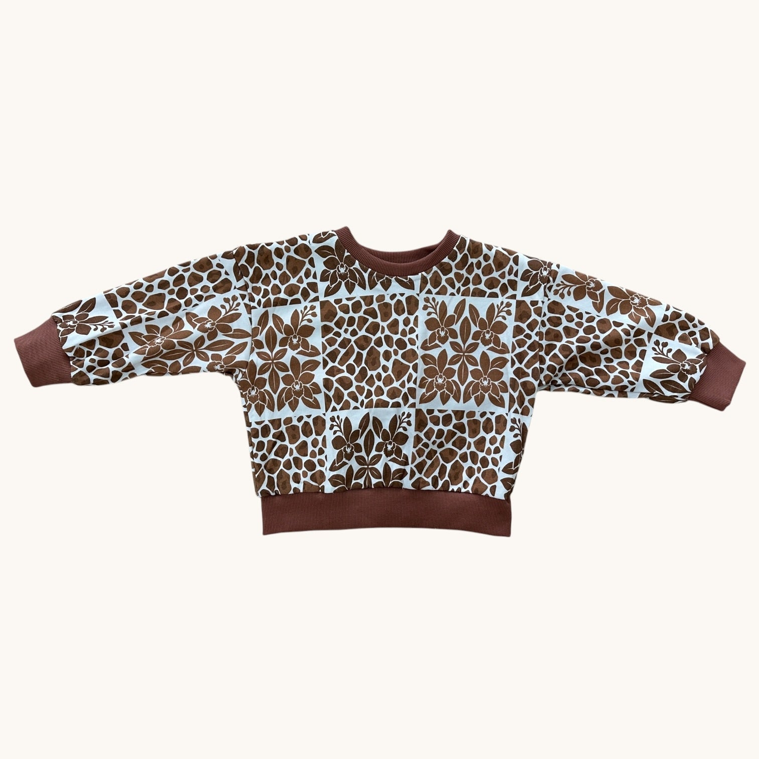 Kid's Brown Orchid Crewneck Sweater - Sweet Sweet Honey Hawaii