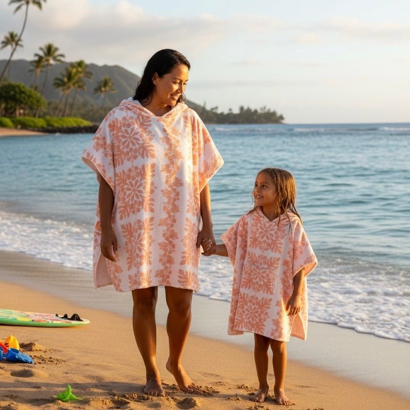 Kid's Peach Quilt Hibiscus Hooded Towel - Sweet Sweet Honey Hawaii