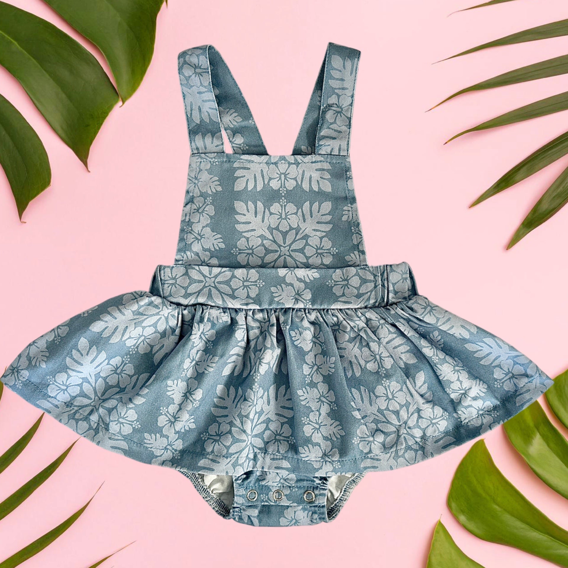 Light Blue Denim Quilt Ruffled Onesie - Sweet Sweet Honey Hawaii
