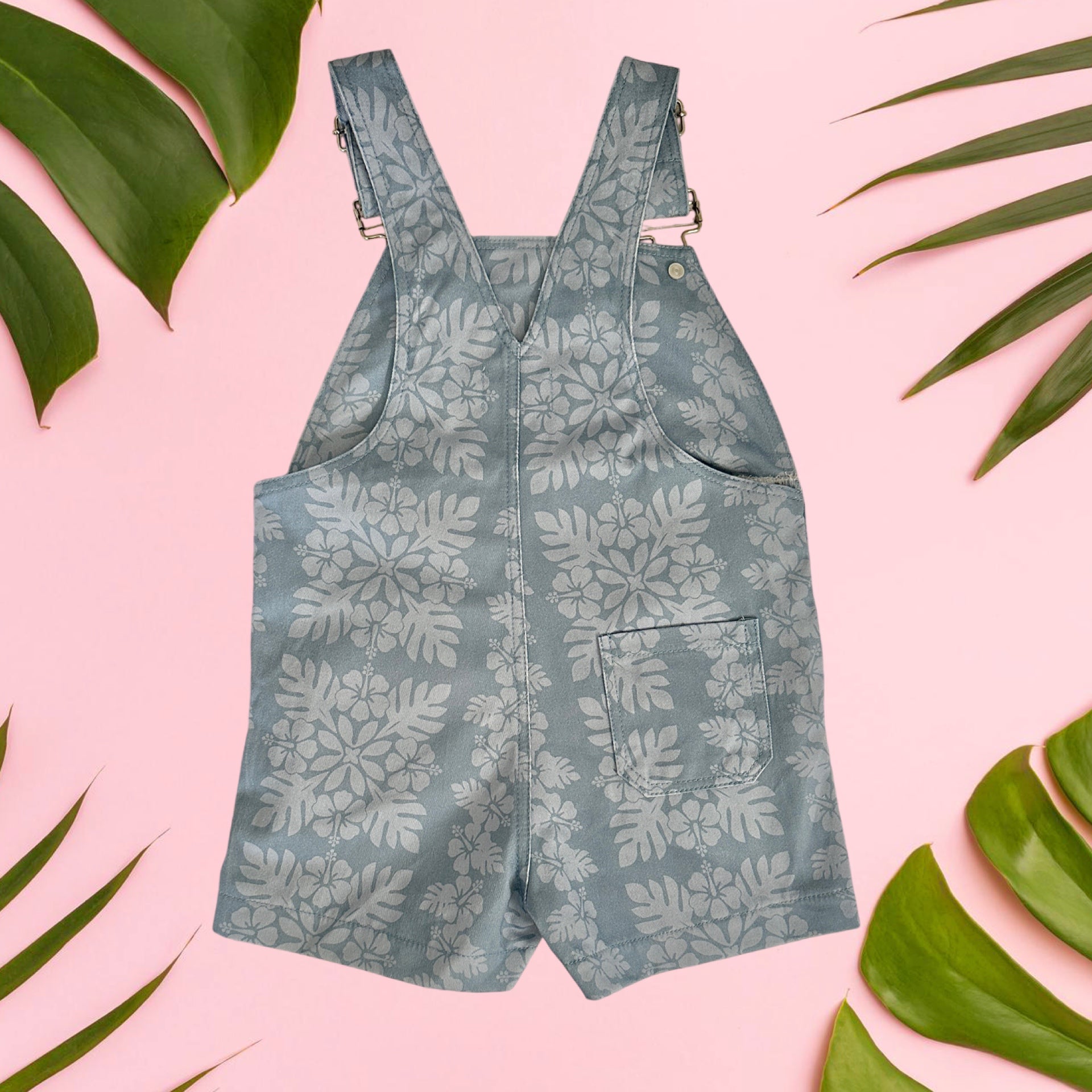 Light Blue Denim Quilt Short Overalls - Sweet Sweet Honey Hawaii
