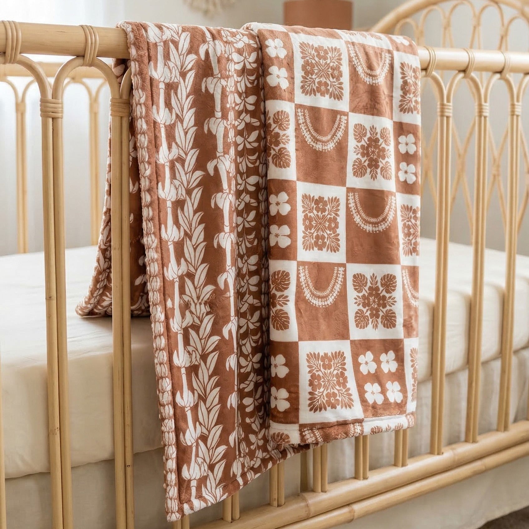 PRE - ORDER: Large: Tan Ho'opili / Lei Minky blanket - Sweet Sweet Honey Hawaii