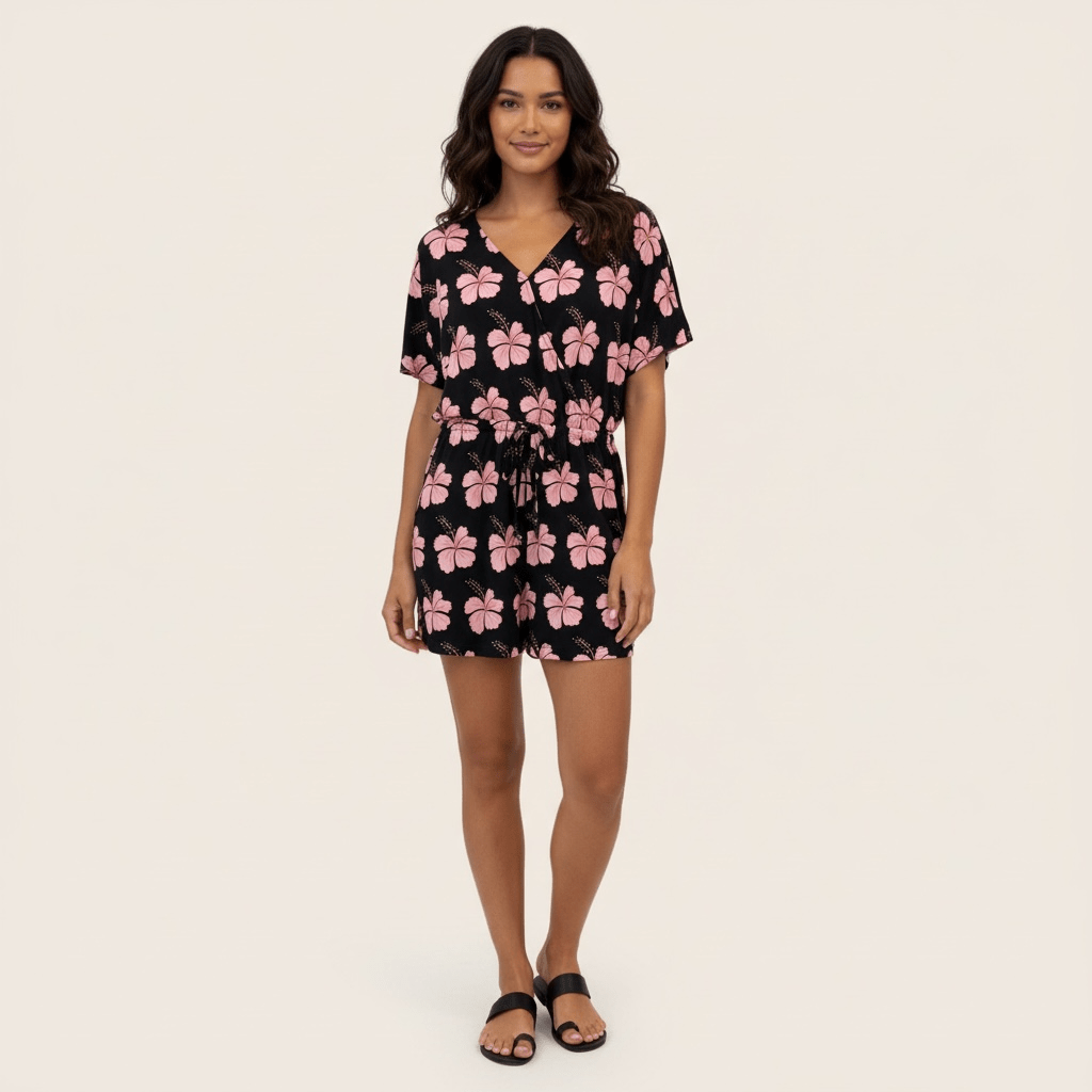 Women's Midnight Hibiscus Avery Romper - Sweet Sweet Honey Hawaii