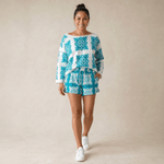 Women's Teal Quilt White Off the shoulder Sweater - Sweet Sweet Honey Hawaii